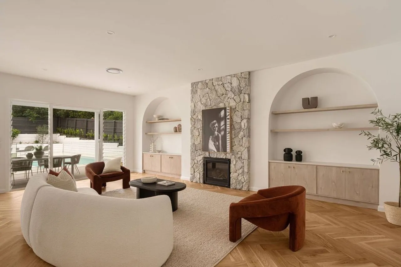 Minimalist Living Room with Fireplace